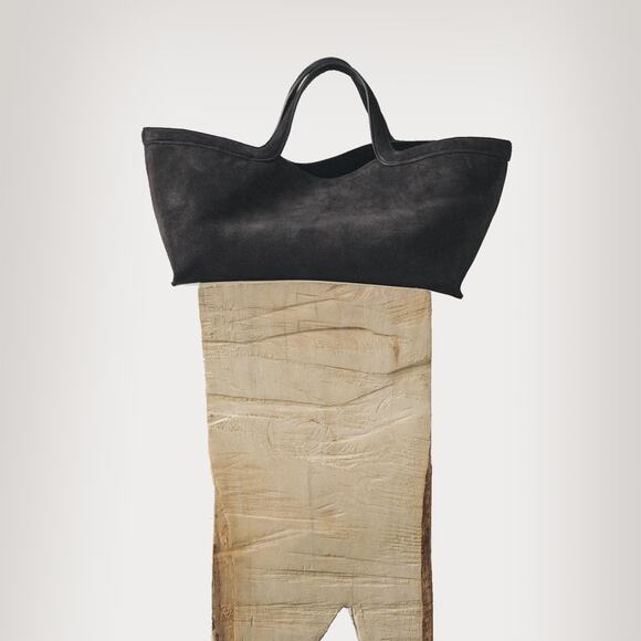 SOLD.   Zara Charcoal Genuine Elongated Suede shopper bag tote row-coded - Picture 6 of 9